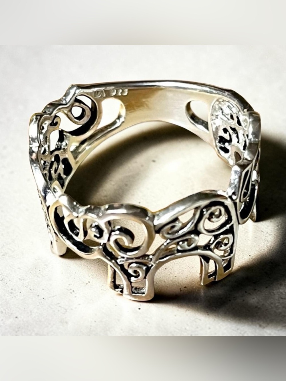 🐘 Elephant Band Sterling Silver Signed Ring